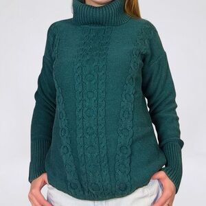 L.L. Bean Deep Green Knit Turtleneck Sweater